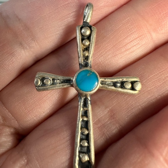 Vintage 70’s silver and turquoise stone cross - Picture 5 of 5